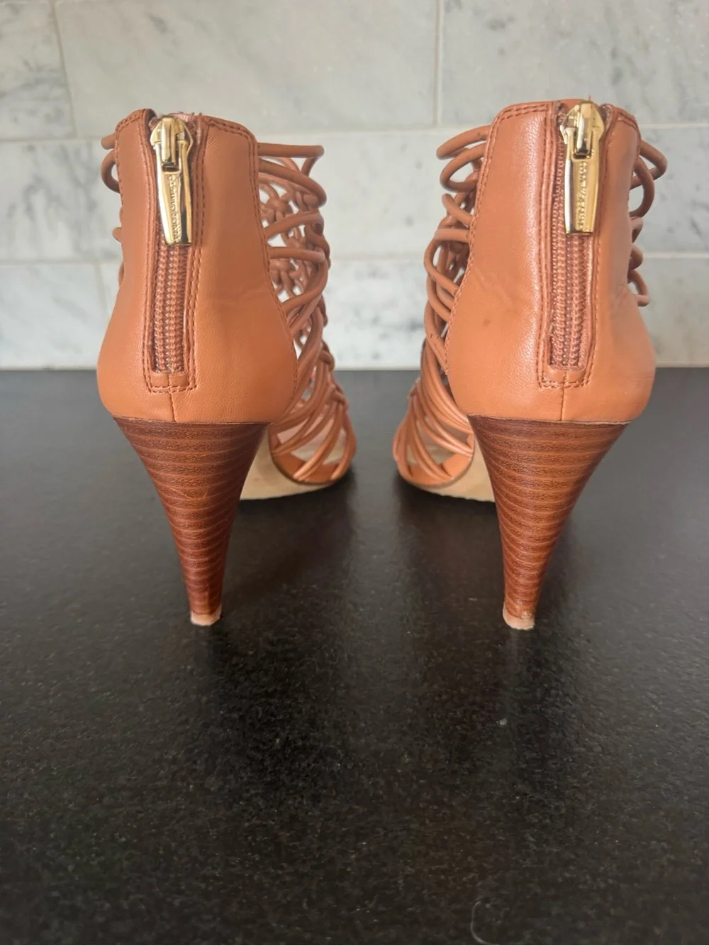 Vince Camuto- Woven Knot High Heel Sandals in Rust Tan - Size 5.5